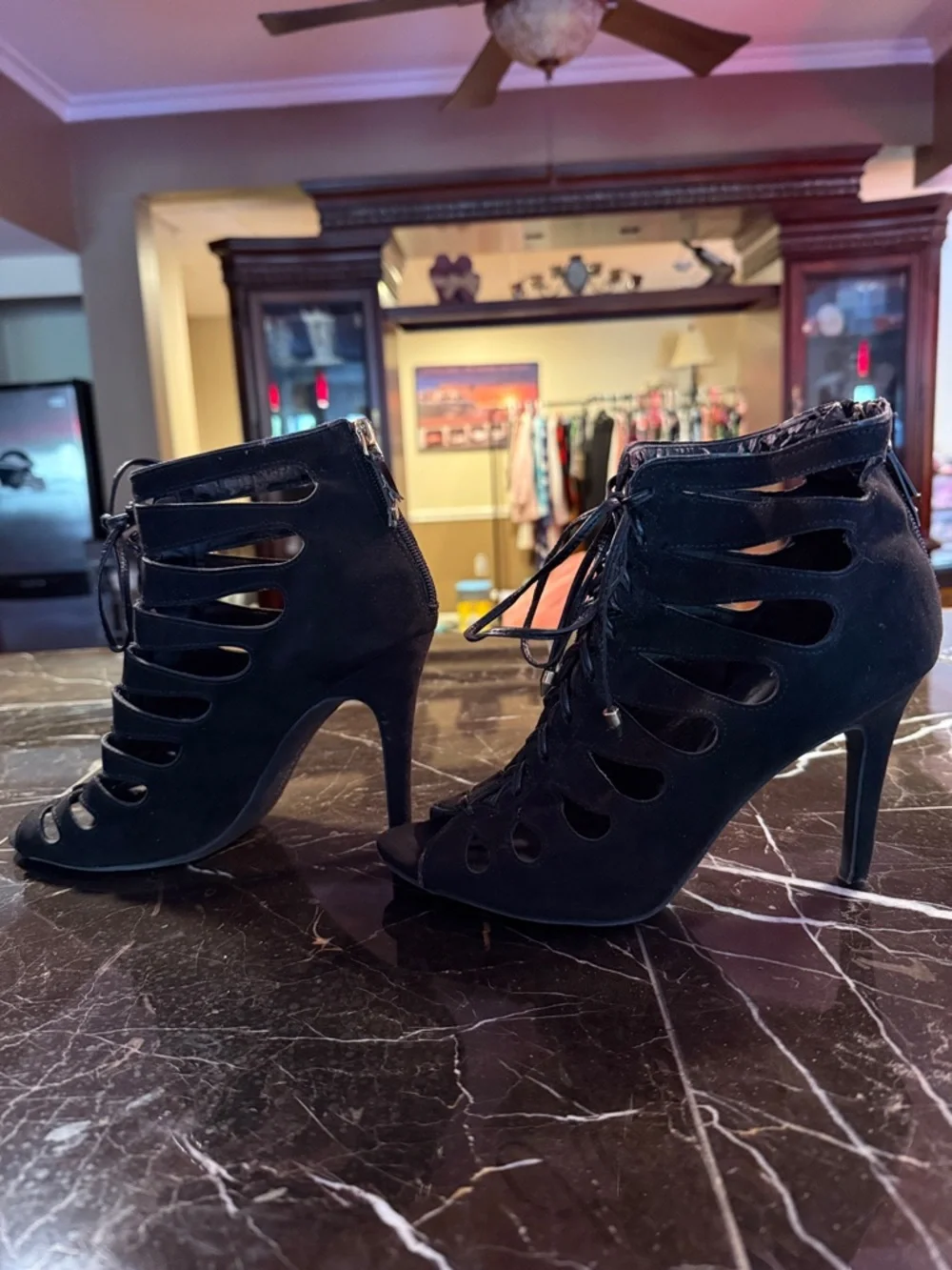 Sam & Libby size 8 black peep toe lace up heels - Picture 4 of 10
